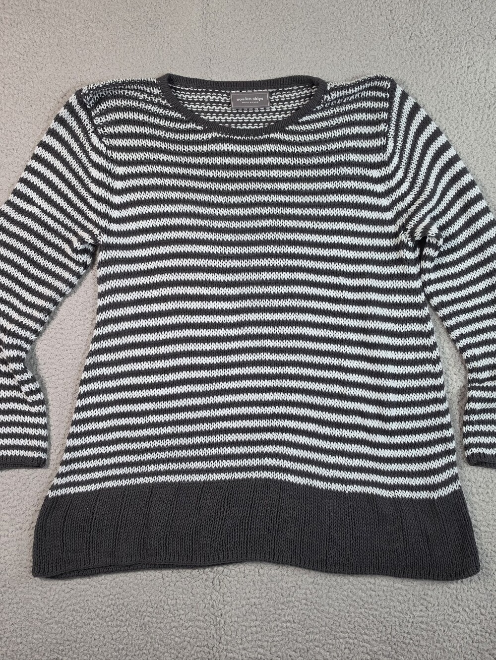 Wooden Ships Open Knit Slouchy Sweater Womens M/L Gray Blue Striped Beach Layer